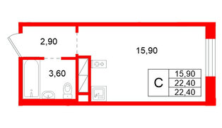 Квартира в ЖК Аннинский парк, студия, 22.4 м², 1 этаж