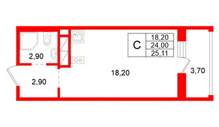 Квартира в ЖК Аннинский парк, студия, 24 м², 1 этаж