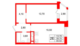 Квартира в ЖК Аннинский парк, 1 комнатная, 39.7 м², 2 этаж
