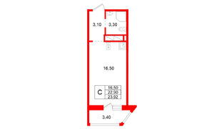 Квартира в ЖК Аннинский парк, студия, 22.9 м², 3 этаж