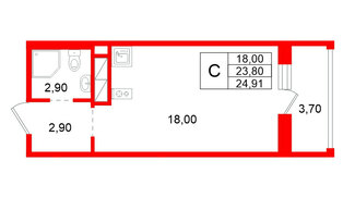 Квартира в ЖК Аннинский парк, студия, 23.8 м², 6 этаж