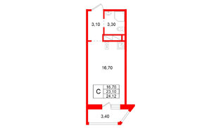 Квартира в ЖК Аннинский парк, студия, 23.1 м², 9 этаж