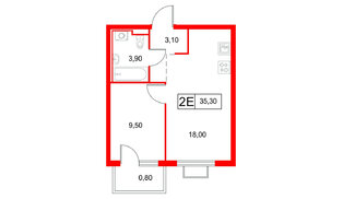 Квартира в ЖК Янинский Лес, 1 комнатная, 35.3 м², 10 этаж