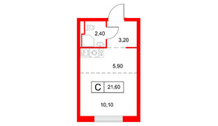 Квартира в ЖК Янинский Лес, студия, 21.6 м², 1 этаж