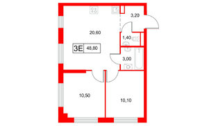 Квартира в ЖК Янинский Лес, 2 комнатная, 48.8 м², 1 этаж