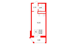Квартира в ЖК Аннинский парк, студия, 23.9 м², 12 этаж