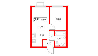 Квартира в ЖК «Янинский Лес», 1 комнатная, 32.8 м², 3 этаж