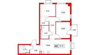 Квартира в ЖК «Янинский Лес», 3 комнатная, 69.3 м², 4 этаж