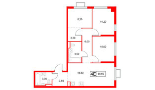 Квартира в ЖК Янинский Лес, 3 комнатная, 68.5 м², 15 этаж
