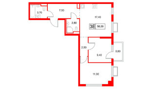 Квартира в ЖК Янинский Лес, 2 комнатная, 56 м², 8 этаж