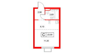 Квартира в ЖК Янинский Лес, студия, 23.9 м², 13 этаж