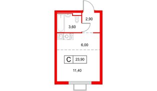 Квартира в ЖК «Янинский Лес», студия, 23.9 м², 3 этаж