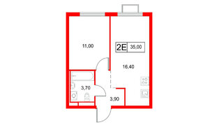 Квартира в ЖК «Янинский Лес», 1 комнатная, 35 м², 12 этаж