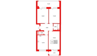 Квартира в ЖК «Ванино», 3 комнатная, 79.9 м², 3 этаж