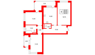 Квартира в ЖК «Ванино», 3 комнатная, 80 м², 3 этаж
