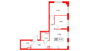 Квартира в ЖК Янинский Лес, 2 комнатная, 54.3 м², 1 этаж