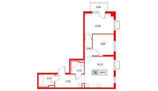 Квартира в ЖК Янинский Лес, 2 комнатная, 56.9 м², 14 этаж