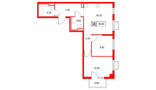 Квартира в ЖК Янинский Лес, 2 комнатная, 56.8 м², 7 этаж