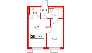 Квартира в ЖК «Янинский Лес», 1 комнатная, 33.3 м², 14 этаж