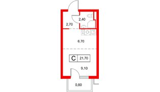 Квартира в ЖК «Янинский Лес», студия, 21.7 м², 13 этаж