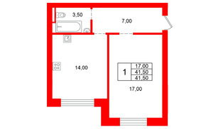 Квартира в ЖК «Ванино», 1 комнатная, 41.5 м², 1 этаж