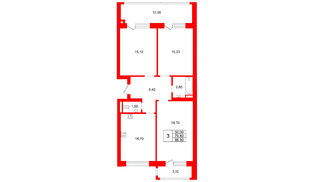 Квартира в ЖК «Ванино», 3 комнатная, 79.8 м², 2 этаж