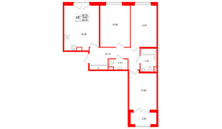 Квартира в ЖК Дубровский, 3 комнатная, 76.82 м², 2 этаж