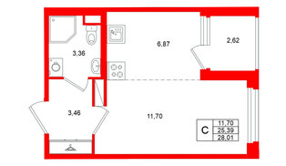 Квартира в ЖК Дубровский, студия, 25.39 м², 2 этаж