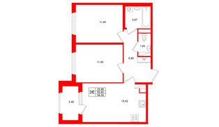 Квартира в ЖК «Дубровский», 2 комнатная, 50.8 м², 4 этаж