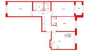 Квартира в ЖК Дубровский, 3 комнатная, 79.1 м², 2 этаж
