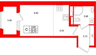 Квартира в ЖК «Дубровский», студия, 22.22 м², 4 этаж
