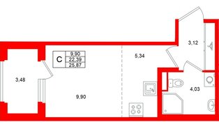 Квартира в ЖК «Дубровский», студия, 22.39 м², 1 этаж