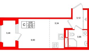 Квартира в ЖК «Дубровский», студия, 22.22 м², 2 этаж