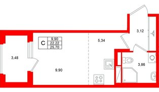 Квартира в ЖК «Дубровский», студия, 22.22 м², 3 этаж