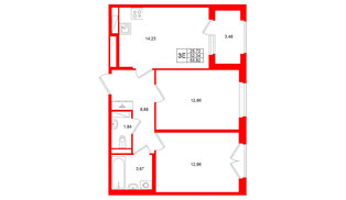 Квартира в ЖК «Дубровский», 2 комнатная, 52.34 м², 2 этаж