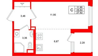 Квартира в ЖК «Дубровский», студия, 25.64 м², 1 этаж