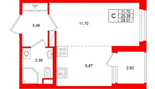 Квартира в ЖК «Дубровский», студия, 25.39 м², 2 этаж