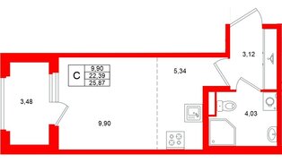 Квартира в ЖК «Дубровский», студия, 22.39 м², 1 этаж