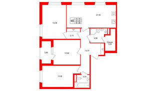 Квартира в ЖК Дубровский, 3 комнатная, 87.49 м², 1 этаж