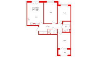 Квартира в ЖК Дубровский, 3 комнатная, 73.56 м², 2 этаж