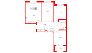 Квартира в ЖК Дубровский, 3 комнатная, 73.56 м², 4 этаж