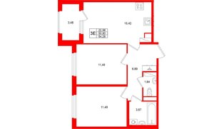 Квартира в ЖК «Дубровский», 2 комнатная, 50.8 м², 2 этаж