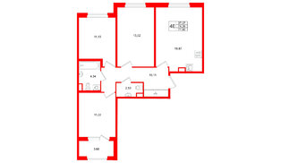 Квартира в ЖК Дубровский, 3 комнатная, 74.26 м², 1 этаж
