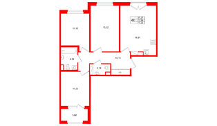 Квартира в ЖК Дубровский, 3 комнатная, 73.56 м², 2 этаж