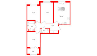 Квартира в ЖК Дубровский, 3 комнатная, 73.56 м², 4 этаж