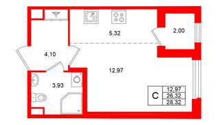Квартира в ЖК Дубровский, студия, 26.32 м², 1 этаж