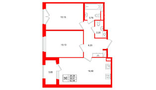 Квартира в ЖК Дубровский, 2 комнатная, 58.91 м², 2 этаж