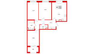 Квартира в ЖК Дубровский, 3 комнатная, 76.82 м², 2 этаж