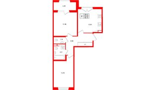 Квартира в ЖК «Дубровский», 2 комнатная, 53.79 м², 4 этаж