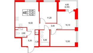 Квартира в ЖК «Янила Форест», 3 комнатная, 73.5 м², 5 этаж